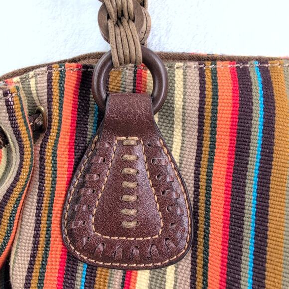 Fossil Earthy Tones Canvas Striped Hobo Hippie Indie Purse Double Handle - Picture 2 of 10